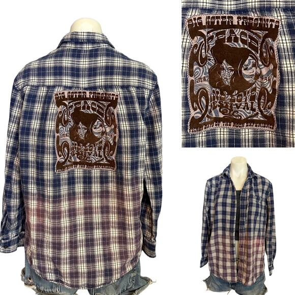 60s Rock Festival Plaid Flannel Shirt Shacket MEDIUM Oversize One of Kind Purple - Picture 6 of 6